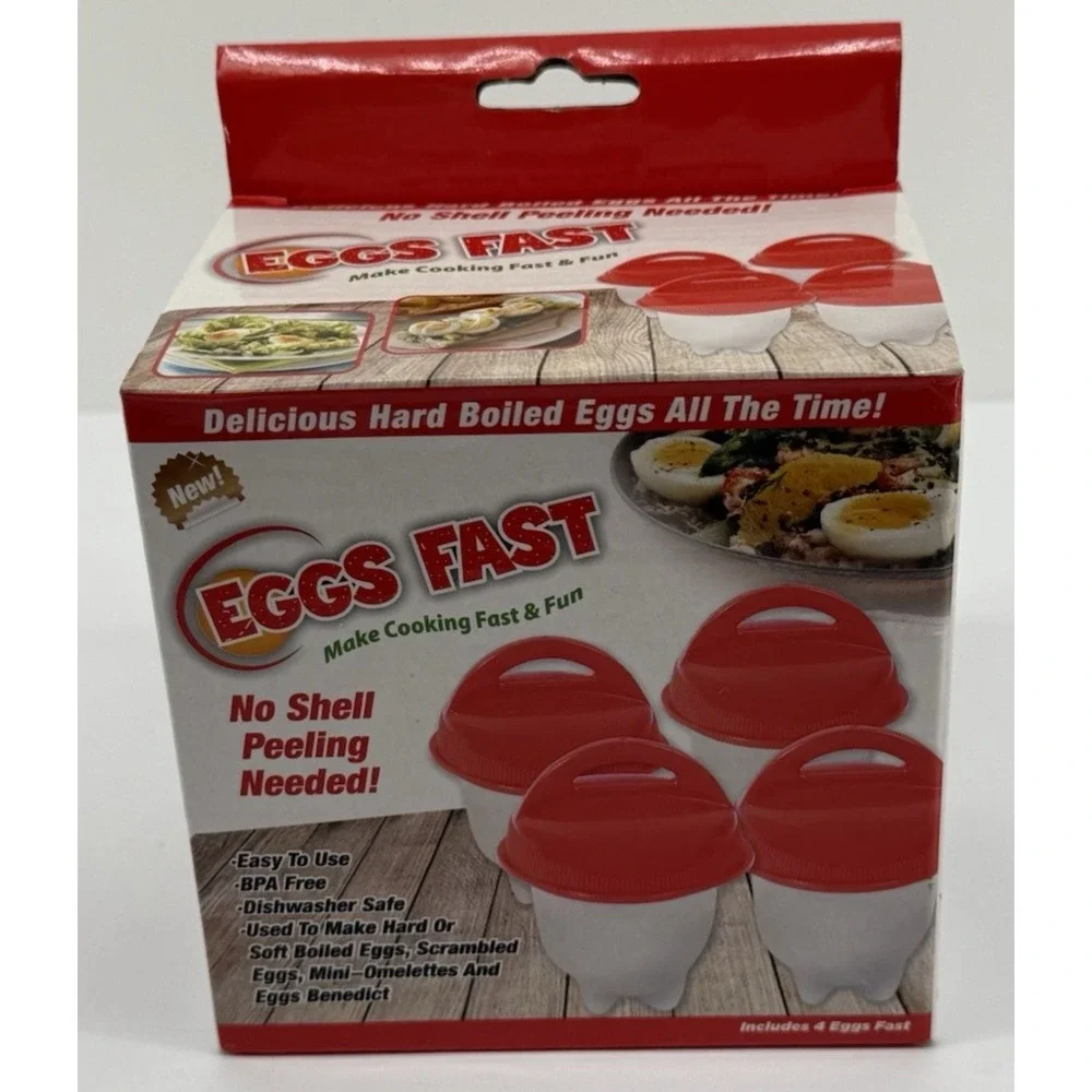 Tekno Eggs Fast Silicone Hard Boiled Egg Cooker No Shell 4 Pack Red White TEK430